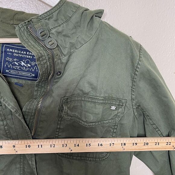 American Eagle Outfitters Jacket Women's Medium Green Military Pockets Full Zip - Picture 9 of 10
